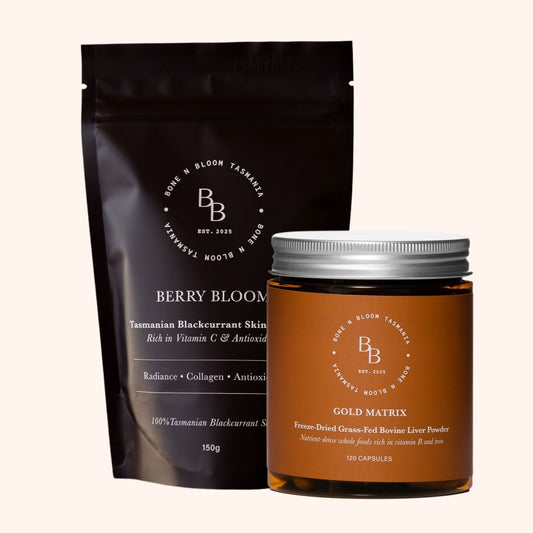 Gold Matrix + Berry Bloom Duo | Beef Liver Capsules + Blackcurrant Skin Powder